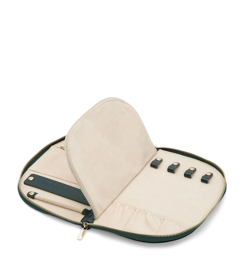 Wolf embroidered Zoe zip-up jewellery case (British brand)