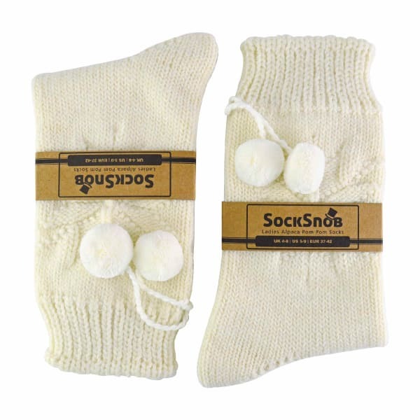 Sock Snob Ladies Alpaca Wool Slipper Bed Socks With Pom Pom