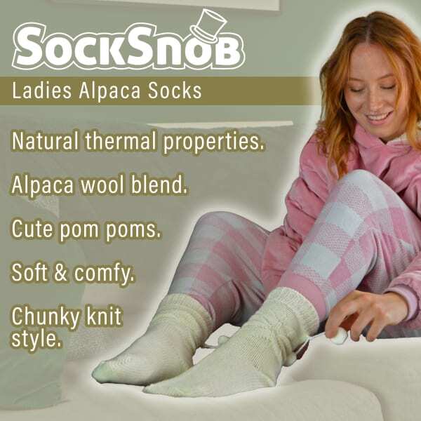 Sock Snob Ladies Alpaca Wool Slipper Bed Socks With Pom Pom