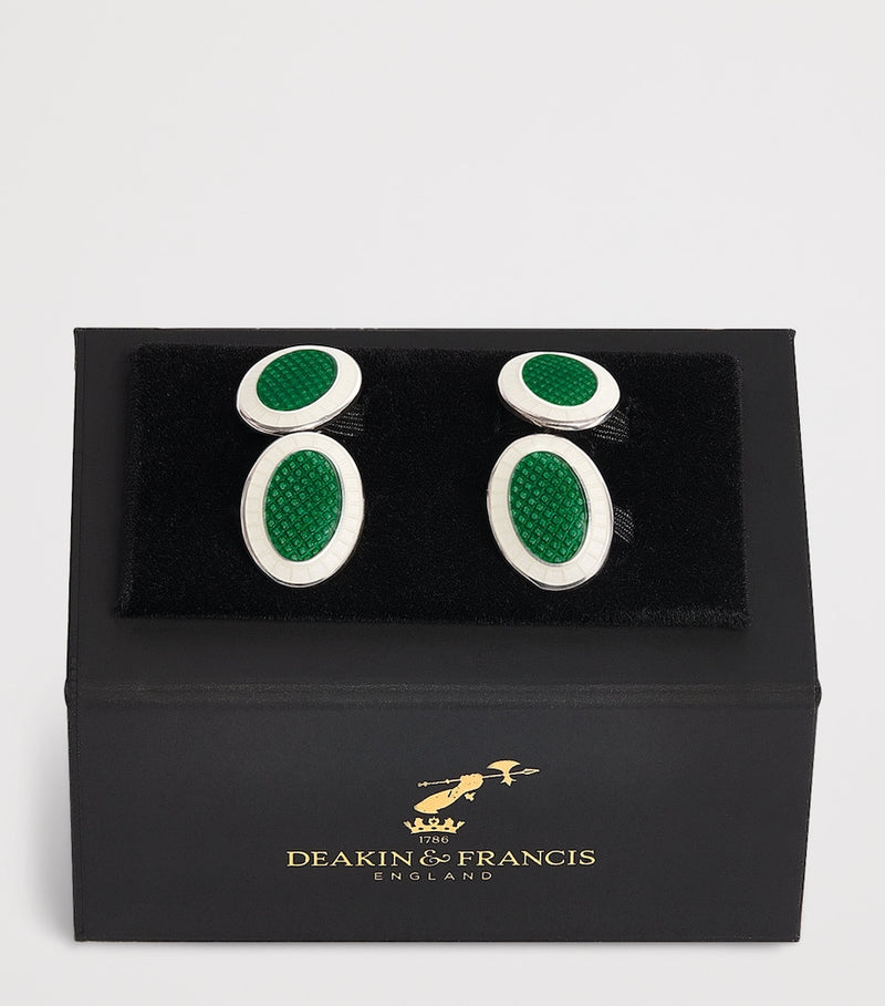 Deakin & Francis sterling silver cufflinks with green enamel - British product