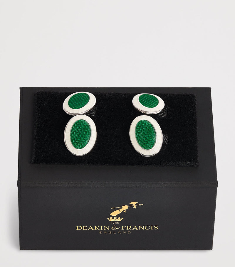 Deakin & Francis sterling silver cufflinks with green enamel - British product