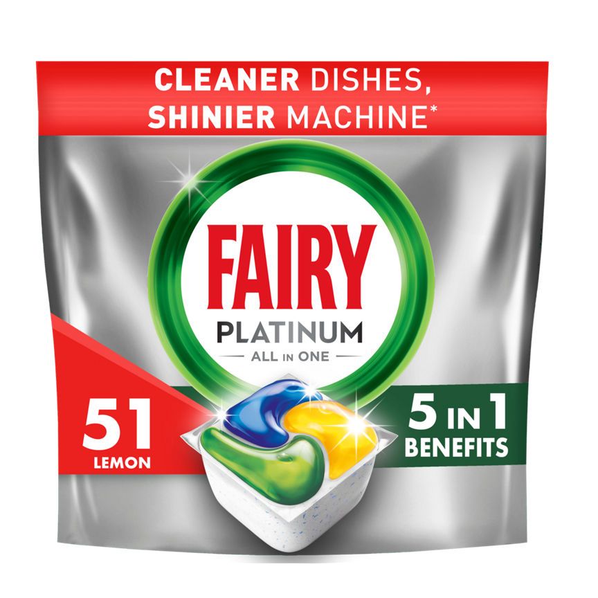 Fairy Platinum All In One Dishwasher Tablets Lemon, 51 Tablets