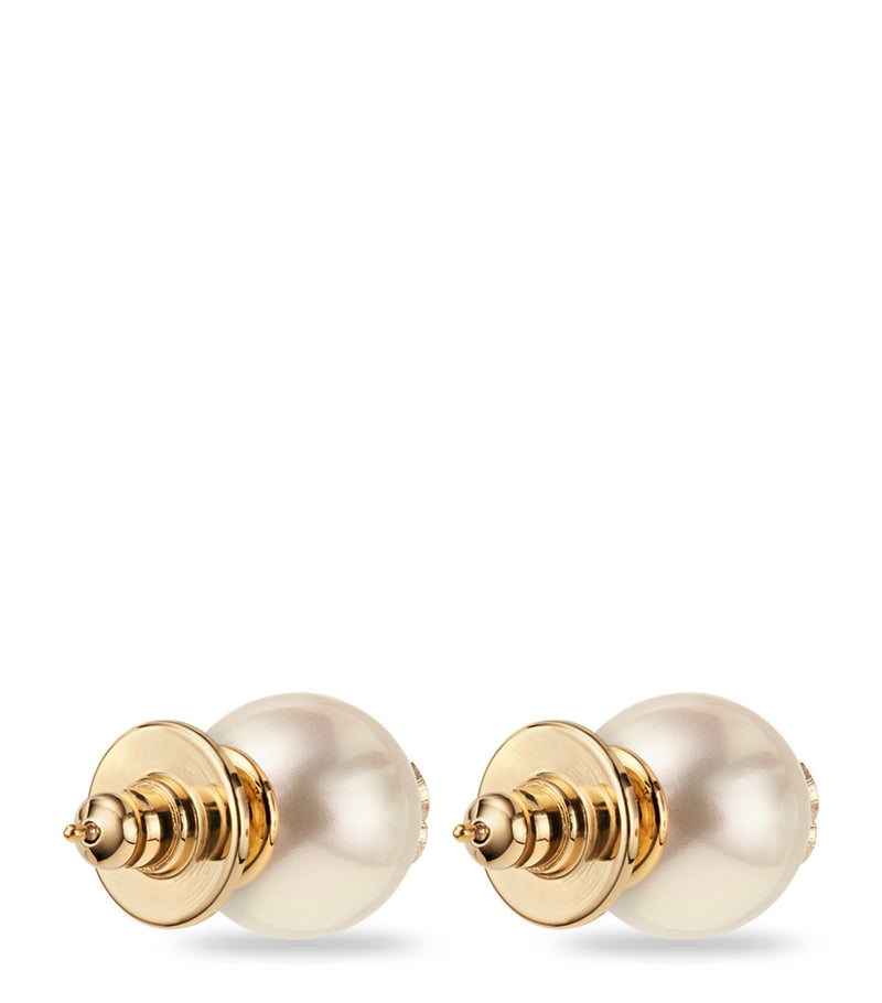 Jimmy Choo stud earrings with faux pearls and gold-tone JC logo (British brand)