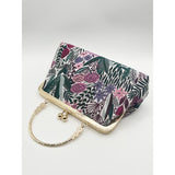 SVNX Blumen-bestickte Clutch-Tasche Grün Pink Polyester, importiert aus Großbritannien