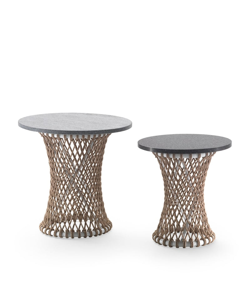Flexform Oasis outdoor side table with woven cord and glass top - British product