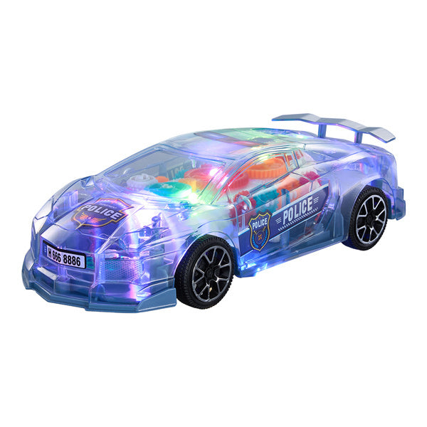 Livingandhome transparent blue police car toy with moving gears - British product