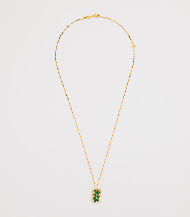 Suzanne Kalan yellow gold diamond and emerald dog tag necklace - British product