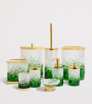 Crystal Ivy Green Tissue Box with Gold-Plated Brass Lid, 14.5cm x 14.5cm x 6cm