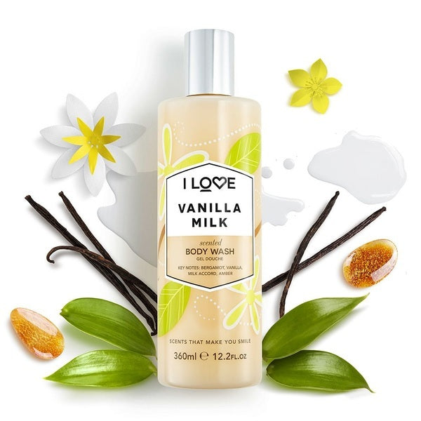 I Love Vanilla Milk Body Wash 350ml, imported from the UK