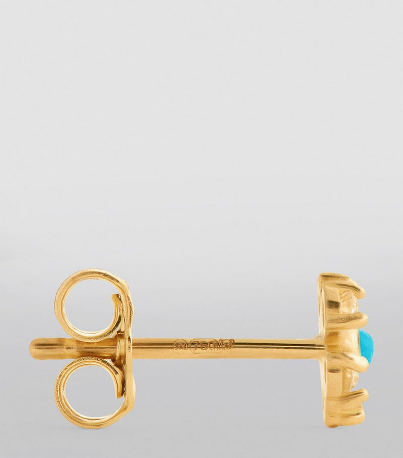 Jennifer Meyer Edith Flower earrings yellow gold diamond turquoise British product