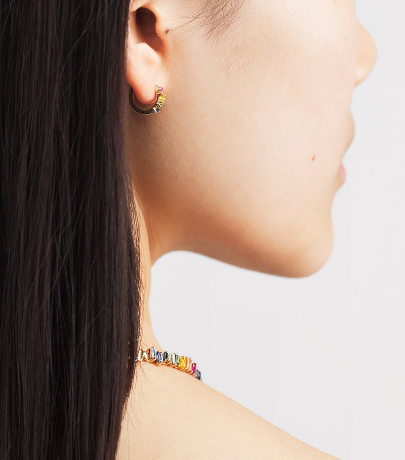 Suzanne Kalan rainbow sapphire bold huggie earrings, UK version