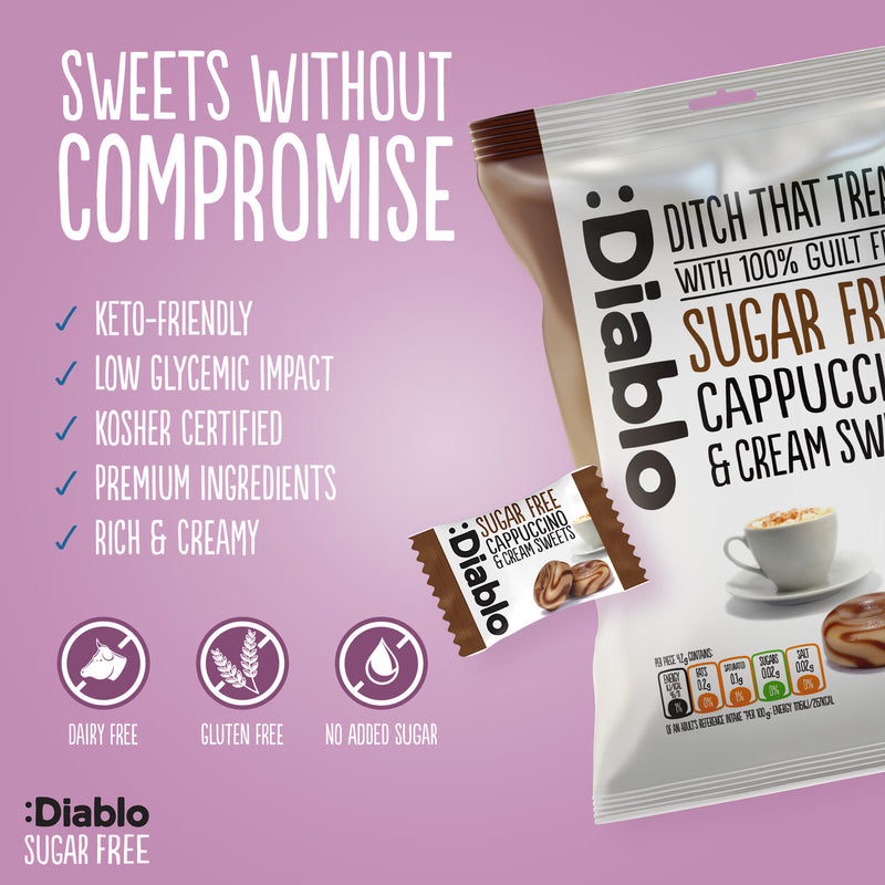 Diablo sugar free cappuccino sweets 75g pack - British product