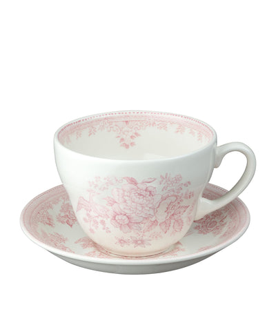 Harrods Burleigh Pink Asiatic Pheasants Porcelain Breakfast Cup and Saucer- Buy online at McGrocer