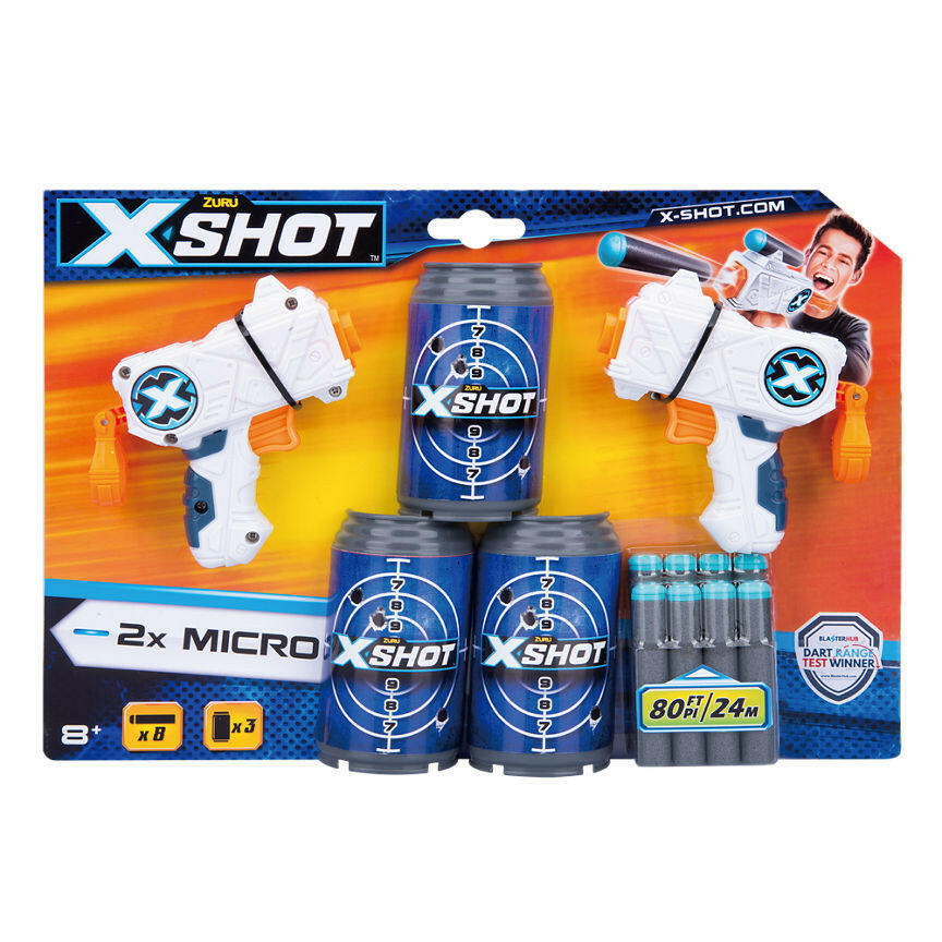 Zuru X-Shot Excel Double Micro Foam Dart Blaster Combo Pack (8 Darts 3 Cans) (8+ Years) Kid's Zone ASDA