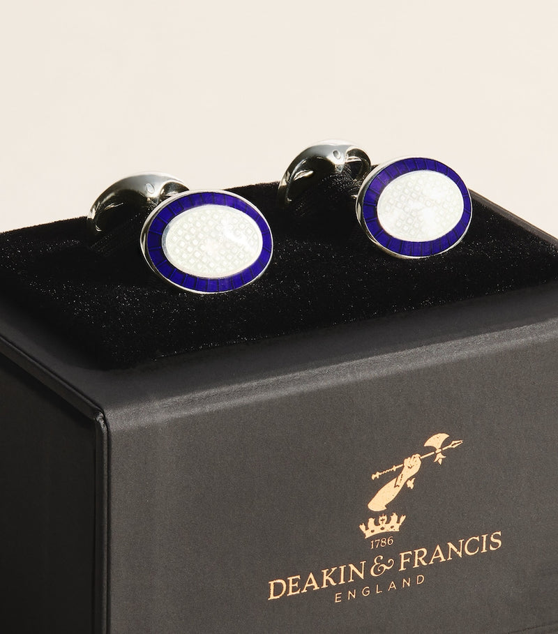 Deakin & Francis boutons de manchette ovales en émail argenté sterling - produit britannique