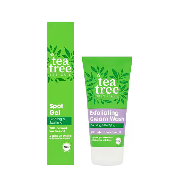 Tea Tree Exfoliating Cream Wash and Spot Gel Duo - British product