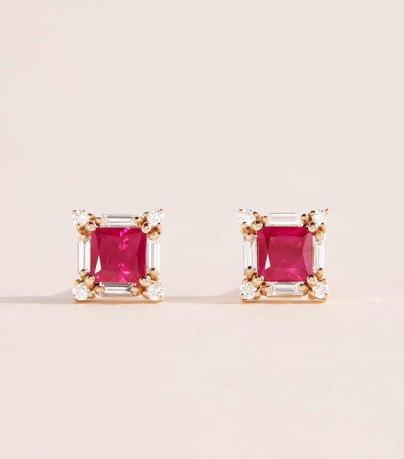 Suzanne Kalan rose gold ruby diamond midi stud earrings, UK version
