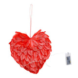 Livingandhome red feather heart hanging ornament with LED lights 25cm, UK version