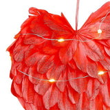 Livingandhome red feather heart hanging ornament with LED lights 25cm, UK version