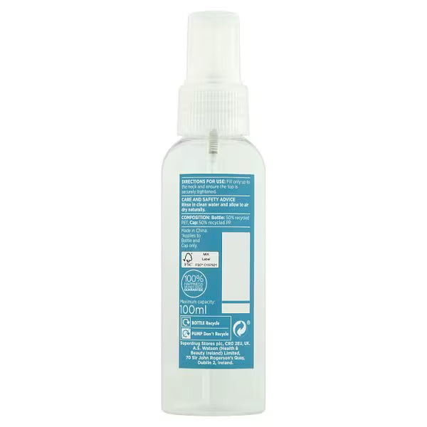 Superdrug Spray Travel Bottle 100ml Empty Plastic (British brand)