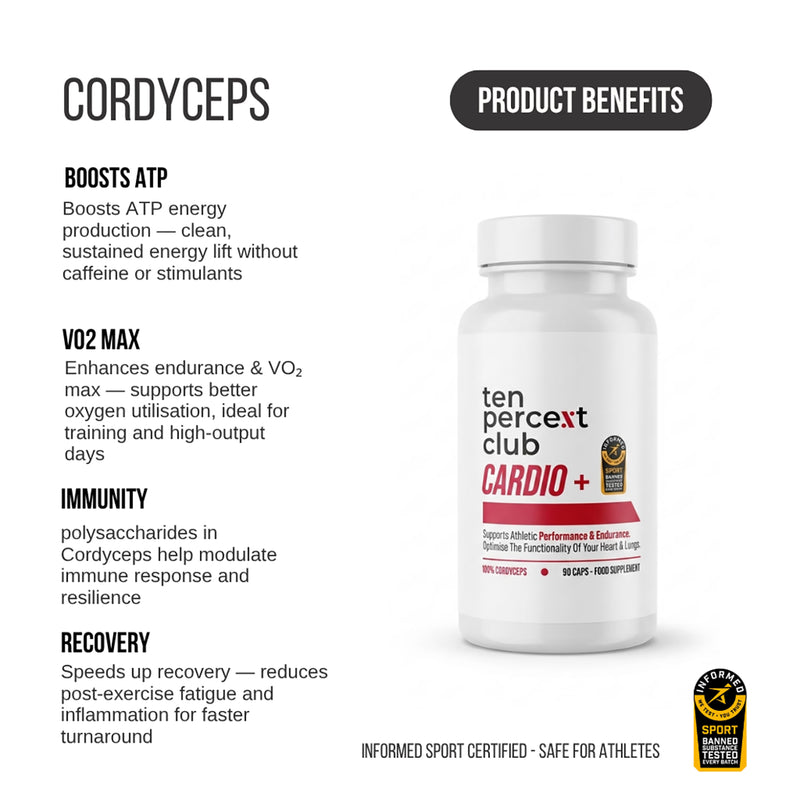 The Ten Percent Club Cardio+ cordyceps 90 capsules, UK version