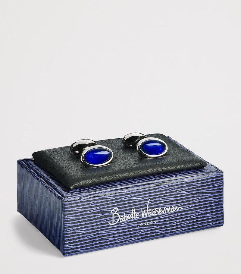 Babette Wasserman oval pumice cufflinks rhodium-plated (British brand)