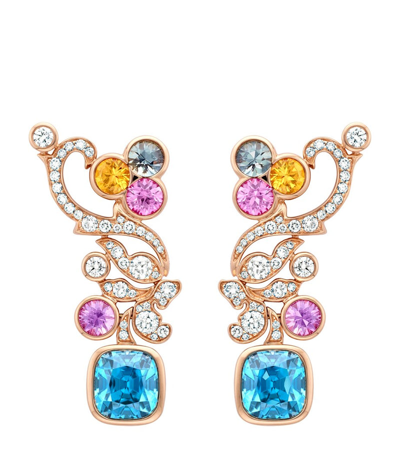 Boodles rose gold diamond sapphire earrings, imported from the UK