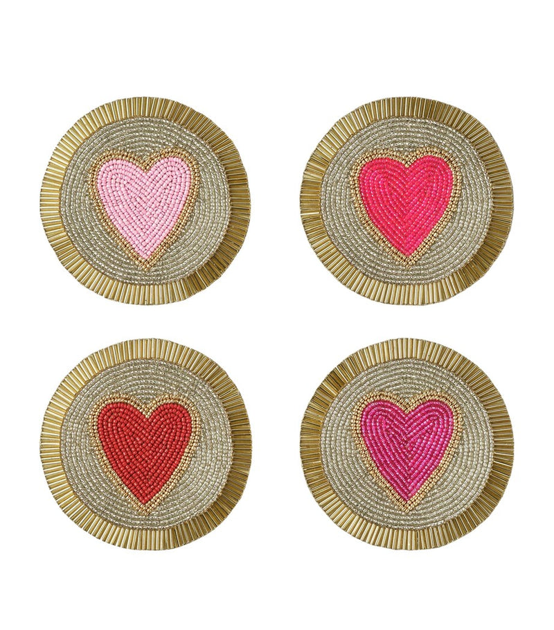 Joanna Buchanan beaded heart coasters set of 4, UK version