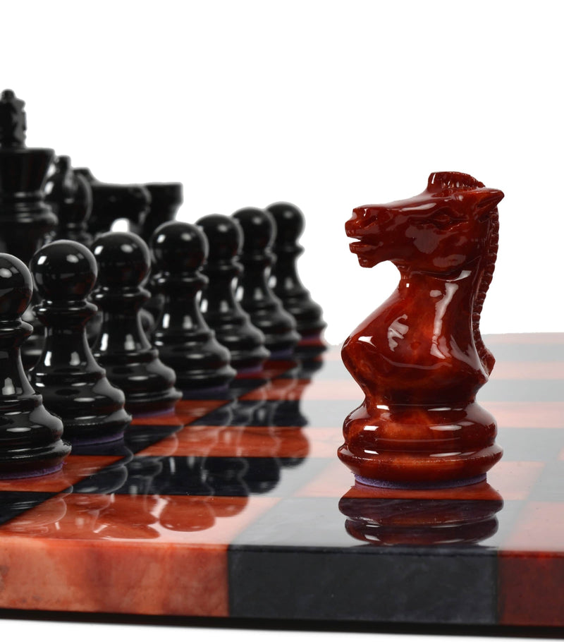 Purling stone chess set with Italian leather and gold, imported from the UK