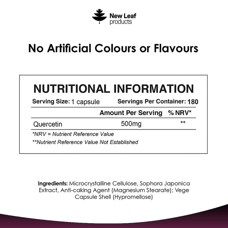 New Leaf Products Quercetin Capsules 500mg 180 capsules - British product