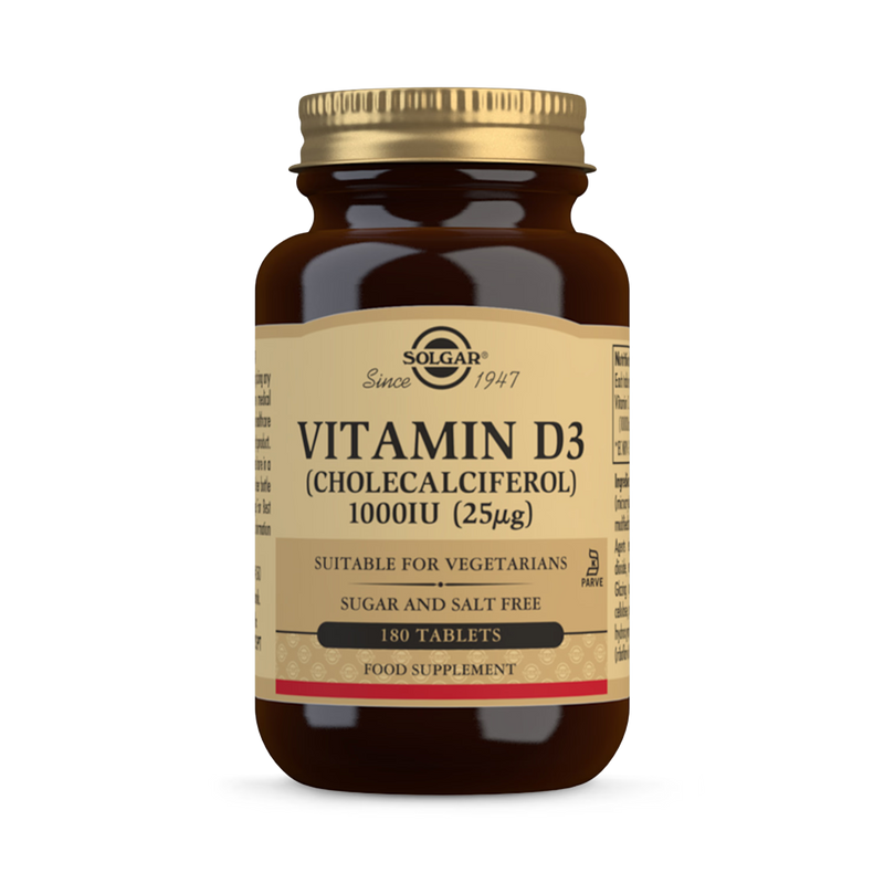 Solgar Vitamin D3 supplement 1000 IU 180 tablets (British brand)