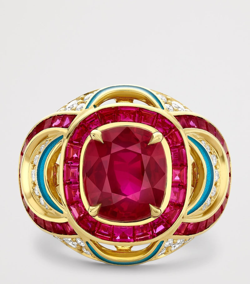 Boodles yellow gold diamond and ruby Palace ring - British product