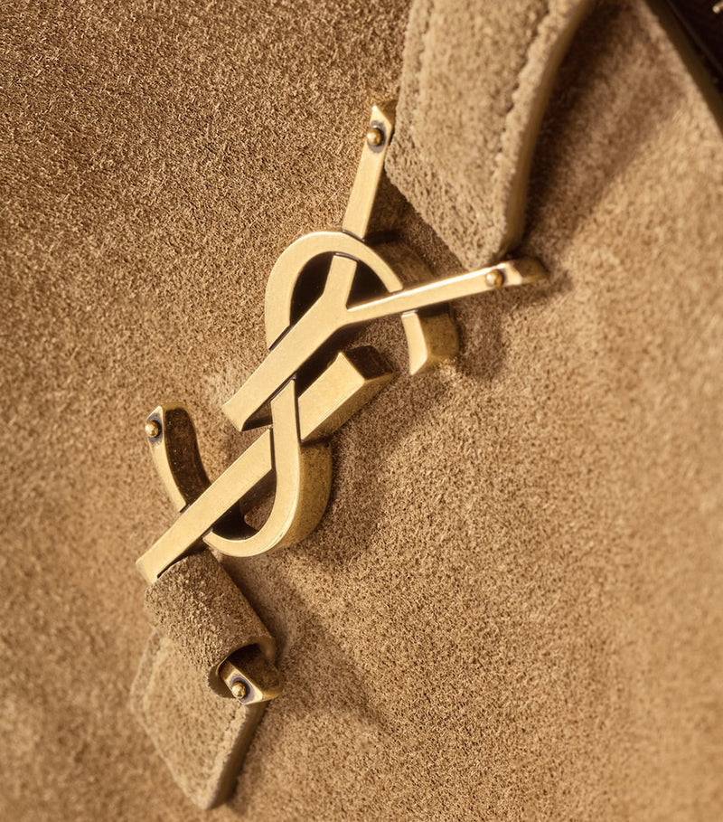 Saint Laurent suede shoulder bag with YSL monogram, UK version
