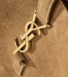 Saint Laurent suede shoulder bag with YSL monogram, UK version