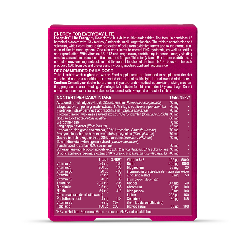New Nordic Longevity Life Energy 30 tablets, UK version
