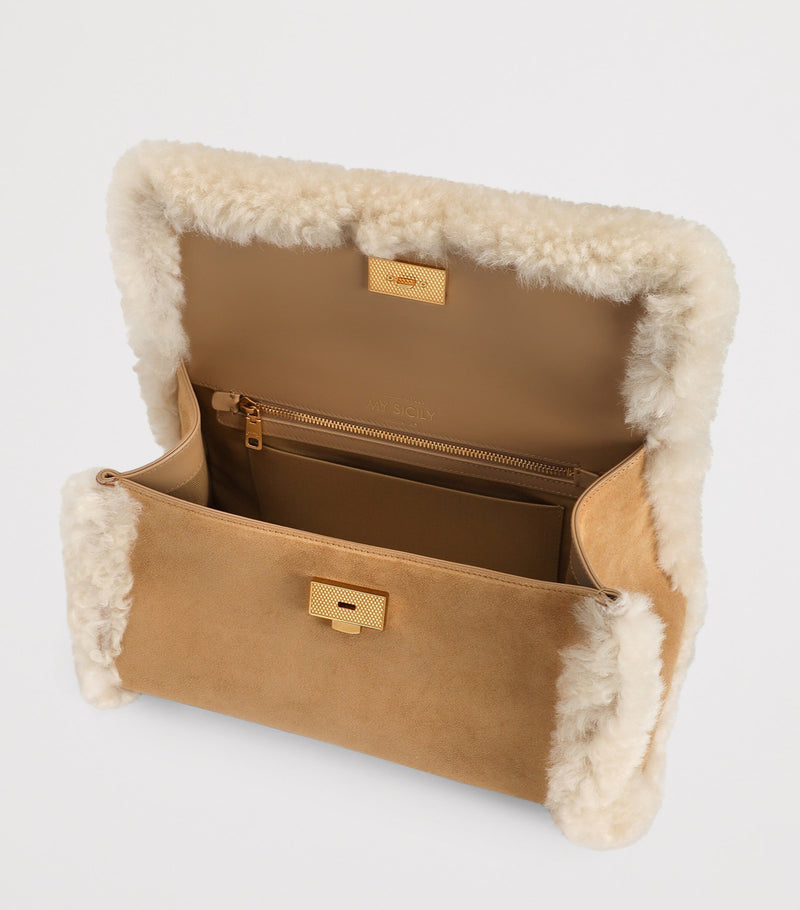 Dolce&Gabbana calfskin fur-trim top-handle bag (British brand)
