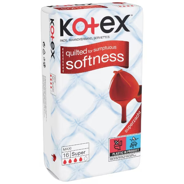 Kotex Maxi Super sanitary pads 16 pack, imported from the UK
