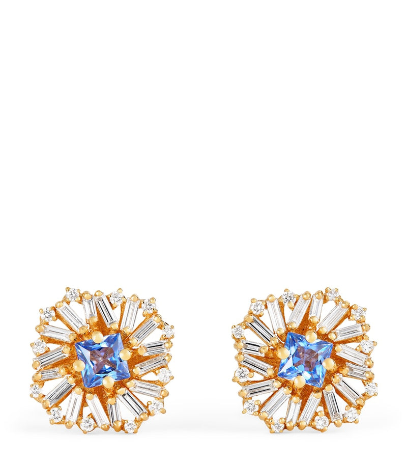 Suzanne Kalan diamond and sapphire flower earrings (British brand)