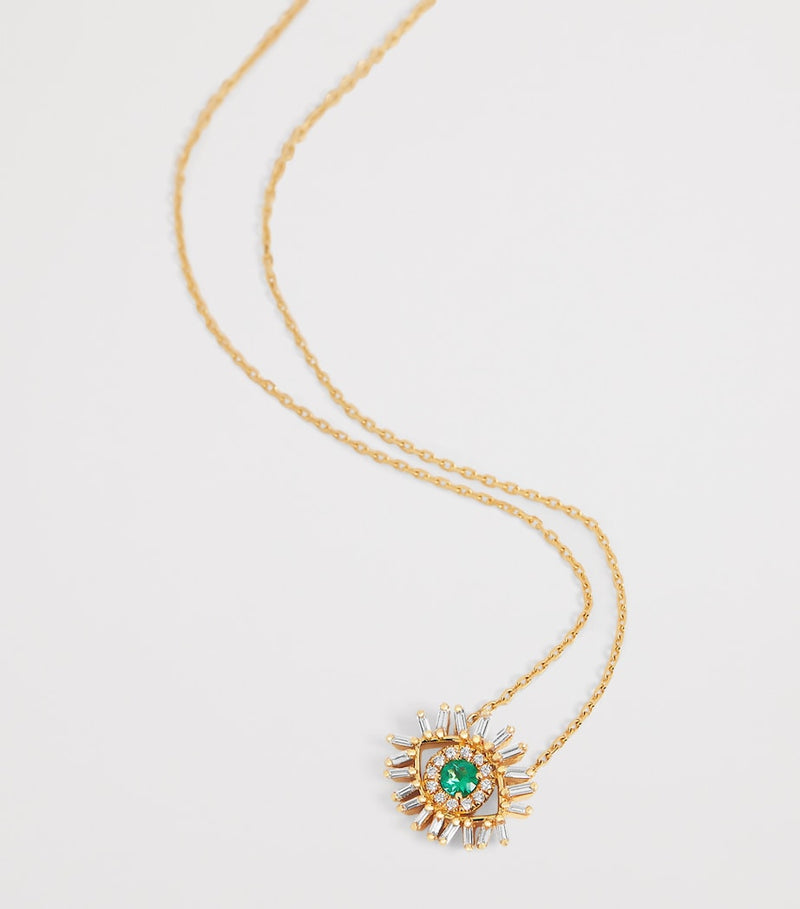 Suzanne Kalan evil eye pendant necklace in yellow gold with diamonds and emerald, UK version