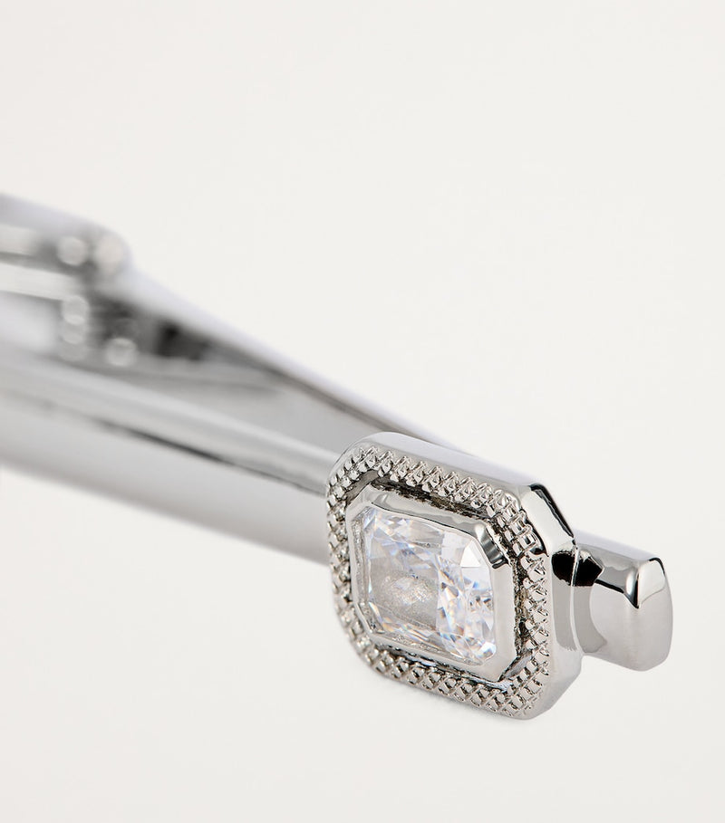 Tateossian rhodium-plated cubic zirconia halo tie clip, imported from the UK