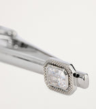 Tateossian rhodium-plated cubic zirconia halo tie clip, imported from the UK