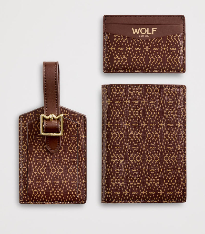 WOLF Signature passport holder card holder luggage tag set apple leather (British brand)