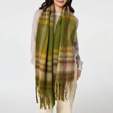 Izabel London checked print fringed oversized scarf, imported from the UK
