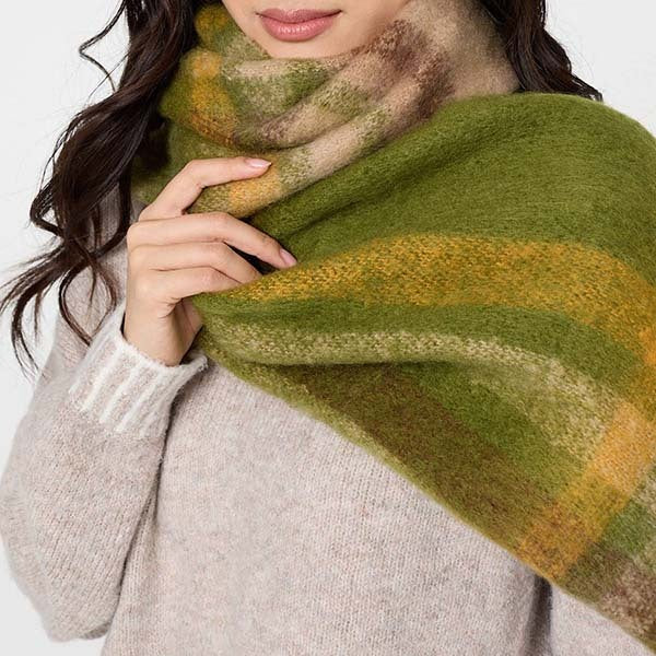 Izabel London checked print fringed oversized scarf, imported from the UK