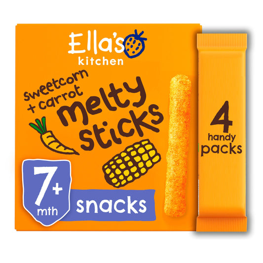 Ella's Kitchen Organic Sweetcorn & Carrot Melty Sticks Multipack Baby Snack 7+ Months 4x6g GOODS Sainsburys   