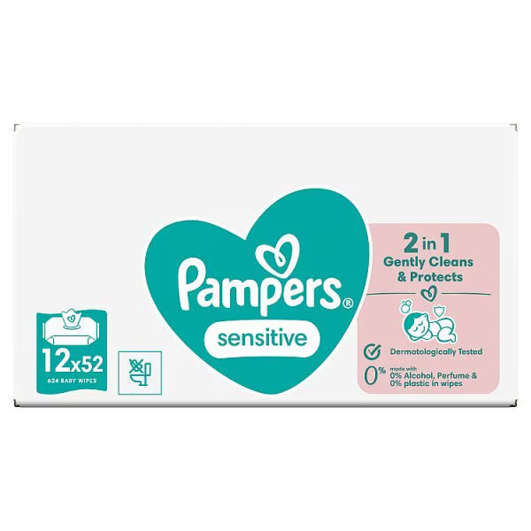 Pampers Sensitive Baby Wipes Plastic Free 624 Wipes, imported from the UK