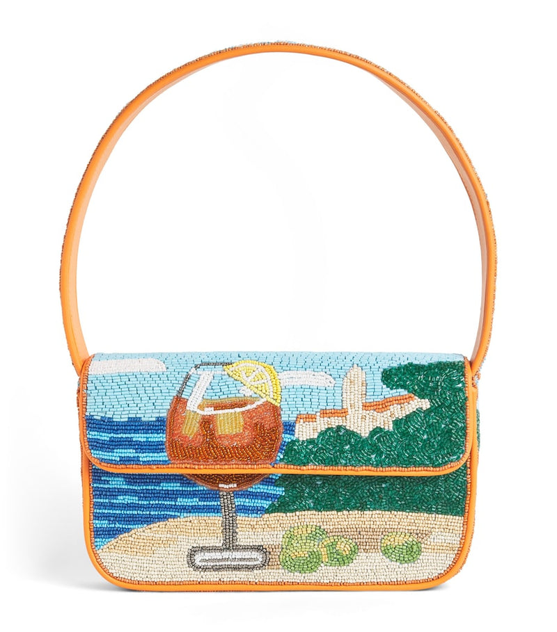 STAUD beaded Tommy shoulder bag with sunset spritz motif (British brand)