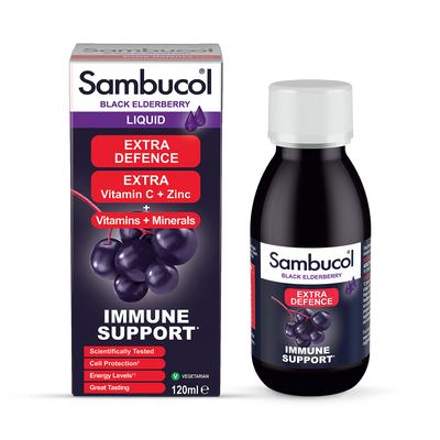 Holland & Barrett Sambucol Extra Defence Black Elderberry Liquid Supplement 120ml- Buy online at McGrocer