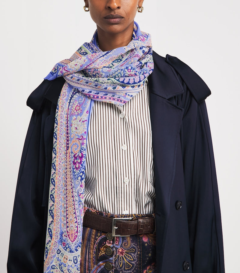 Etro silk paisley scarf with botanical print, imported from the UK