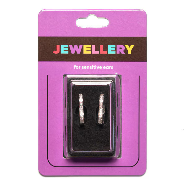 Sensation Jewellery Large Rhodium Plated Crystal Huggy Hoop Earrings (British brand)